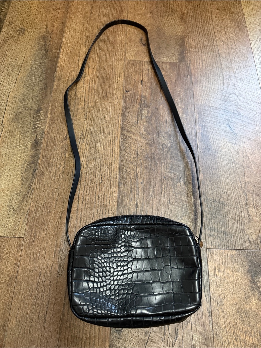 H&M Black Croc-Embossed Shoulder Bag
